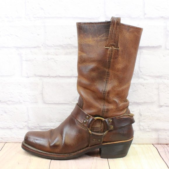 Frye Shoes - Vintage Frye Brown Leather Mid Calf Harness Western Boots Size 8.5 Medium